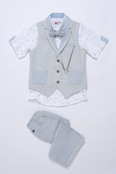 Doctor junior Băiat Copil Vestă Albastru Deschis Cămașă Pantaloni Scurt Papion Costum Cu Accesorii Lanț