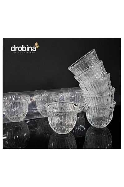 drobina طقم فناجين قهوة عربي 6 قطع كريستال شفاف من دروبينا