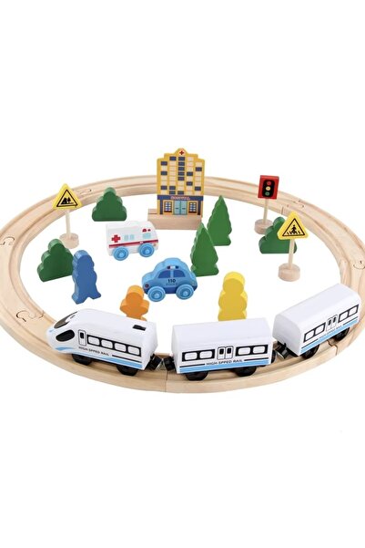 divendi-ro Set trenuleț electric din lemn cu șine magnetice și accesorii, cu 26 de piese, multicolor