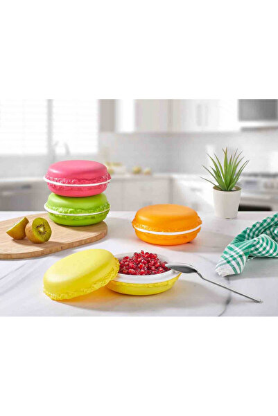 FERAH PLASTİK Colorful Macaron Shaped Storage Container Set of 4 – Sugar Bowl, Turkish Delight Bowl, Jewelry and Spice Box