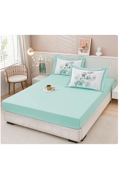 OEM Cearșaf elastic pentru 2 persoane, 160x200 cm, turcoaz