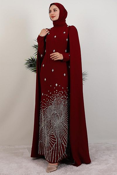 GİYZAMİLA Βραδινό φόρεμα Zeynep Stone Claret Red