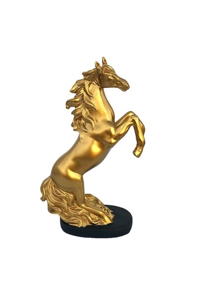 OEM Decoratiune din rasina, Cal Cabrat, 12x20cm, Auriu-Negru