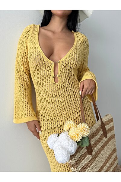 Lovely butik TOKA DETAYLI AJUR ÖRGÜLÜ UZUN ELBİSE