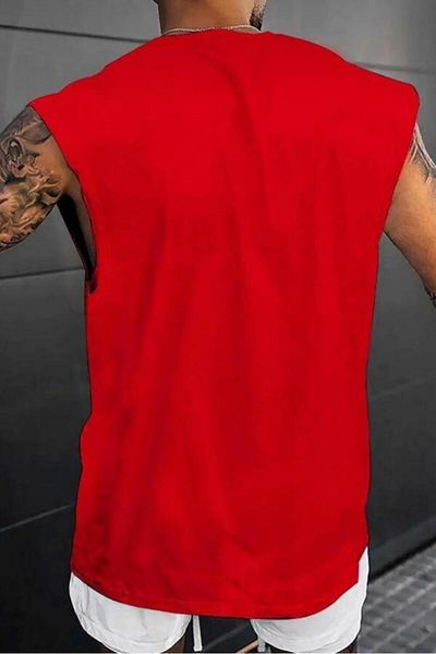 NO 601 Men's Red Sleeveless the Boston Printed Tank Top Tshirt
