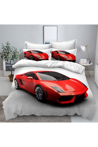 OEM Double Bed Sheet, 230X250 cm, 6 Pieces, 3D, Ferrari Print, Multicolor