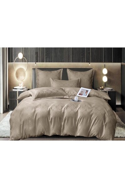 OEM Double Bed Linen, Jacquard, 6 Pieces, with Elastic, 180x200 cm, Cream