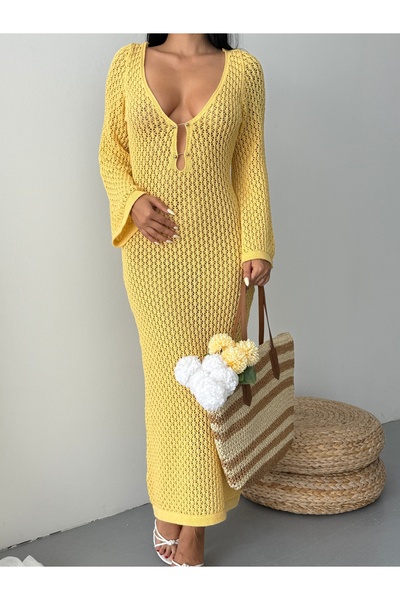 Lovely butik TOKA DETAYLI AJUR ÖRGÜLÜ UZUN ELBİSE