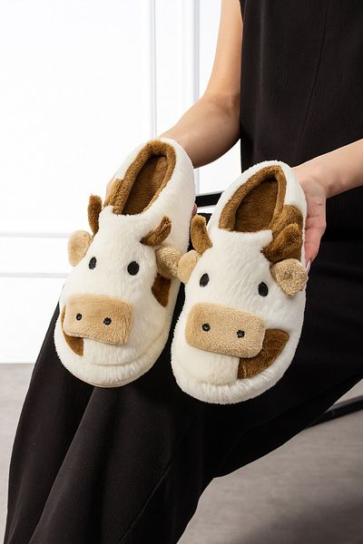 StWenn Χειμερινές παντόφλες Unisex με κέντημα με φιγούρα αγελάδας που δεν κάνει ήχο Αντιολισθητική σόλα