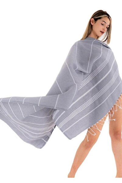 Generic Brand 100% bumbac, cu dungi, prosop de plajă Sultan Peshtamal, gri