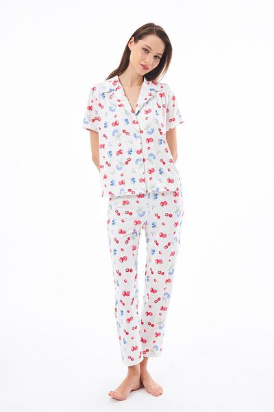 Cottonhill Premium Women's Pajamas Set Fruit Pattern Soft Texture Short Sleeve Shirt Collar