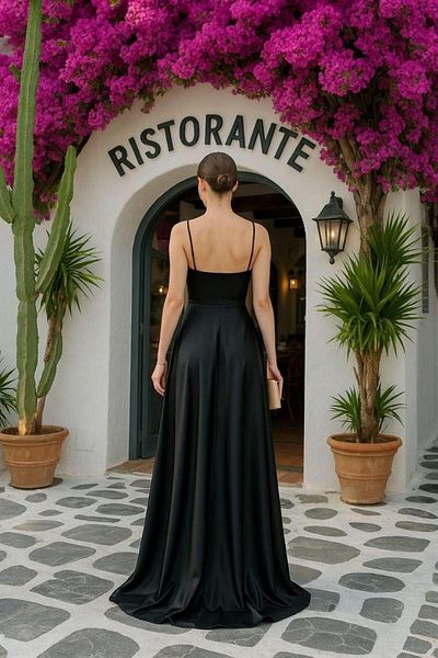 Modafeminen Σατέν Φόρεμα με λουράκι 582151 ΜΑΥΡΟ