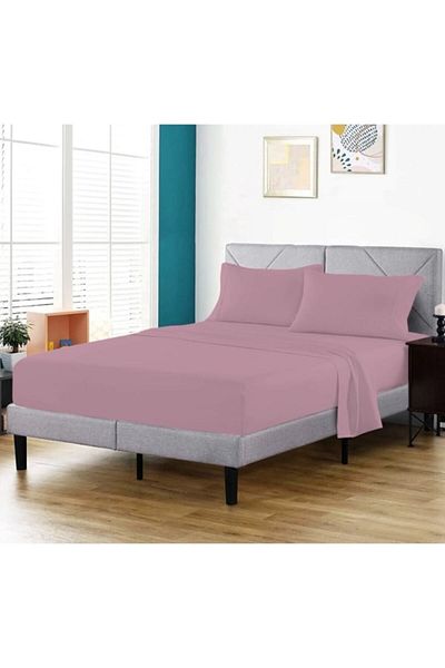 OEM Lenjerie de pat dublă, 6 piese, 220x230 cm, imprimeu uni, roz pal