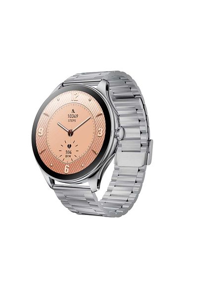 KALOBEE SK 42 Ultra-Slim Smart Watch with Full AMOLED Screen, 3 Straps, and Wireless Charging, Silver