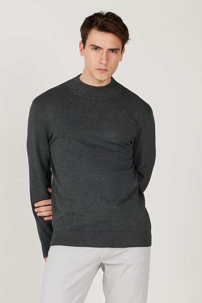 AC&Co / Altınyıldız Classics Men's Anthracite-Melange Standard Fit Regular Cut Half Turtleneck Knitwear Sweater