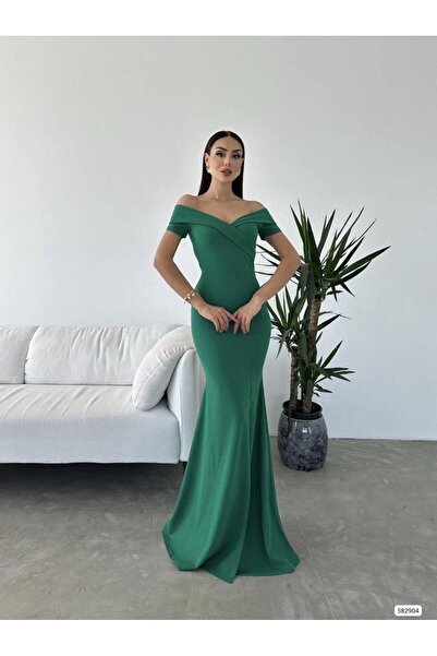 Modafeminen Κρεπ ύφασμα κοντομάνικο λαιμόκοψη με σχισμή λεπτομέρεια Maxi μήκο...