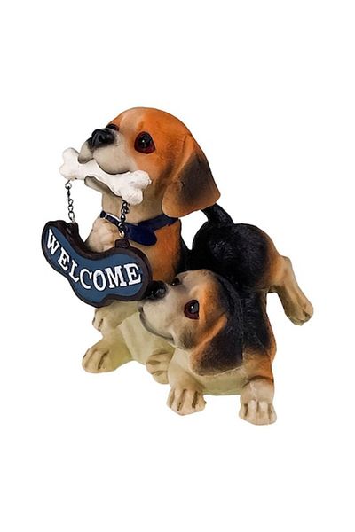 OEM Resin Piggy Bank Featuring Dog with Puppies and 'Welcome' Text, 16x20 cm, Multicolor, M1