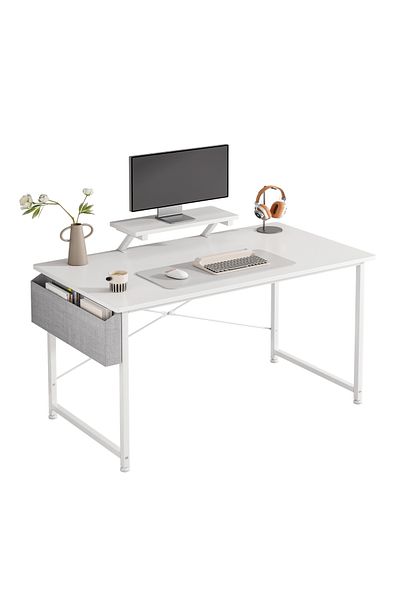 Sheinhome Study Desk with Storage Bag,Home Office Computer Desk with Monitor Stand