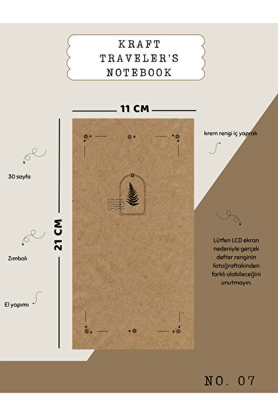 Else Craft Kraft Traveler's Notebook No:7 - Çam Pul- Zımbalı Krem Yaprak Defter