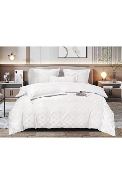 OEM Double Bed Linen, Jacquard, 6 Pieces, Elastic, 180x200 cm, White