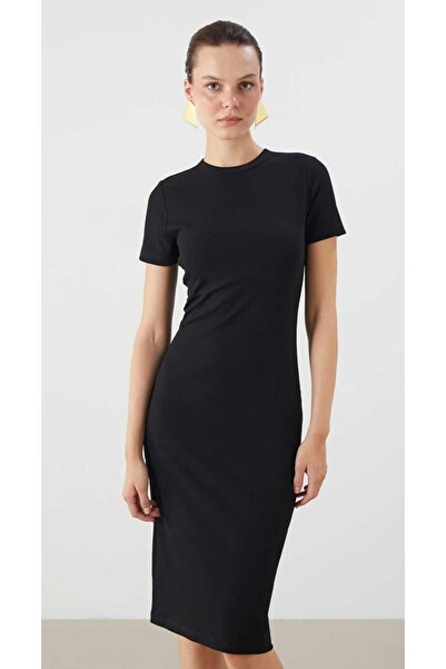 LC Waikiki LCW Vision Siyah Bisiklet Yaka Bodycon Elbise