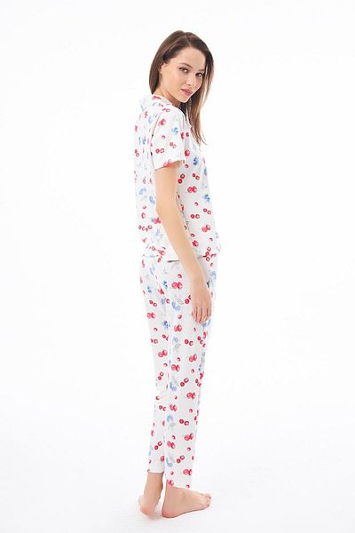 Cottonhill Premium Women's Pajamas Set Fruit Pattern Soft Texture Short Sleeve Shirt Collar