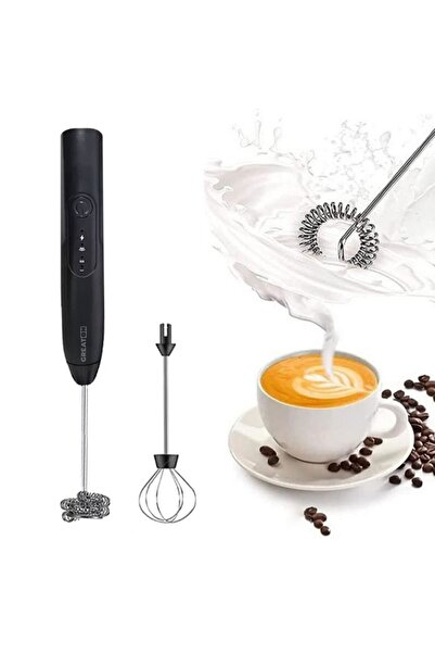 GREATON Mixer Spuma De Lapte GREATON, Spumator Electric USB, 3 Viteze, 2 Teluri, Negru