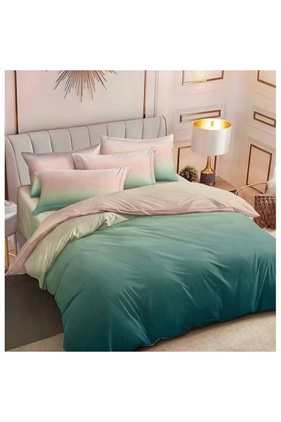 OEM Double Bed Linen, 2 Sides, Degrade Print, 6 Pieces, 2 Persons, 180x200cm, Finet Satin, Green