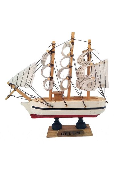 OEM Wooden Decorative Ship 13x13 cm Red-White M4
