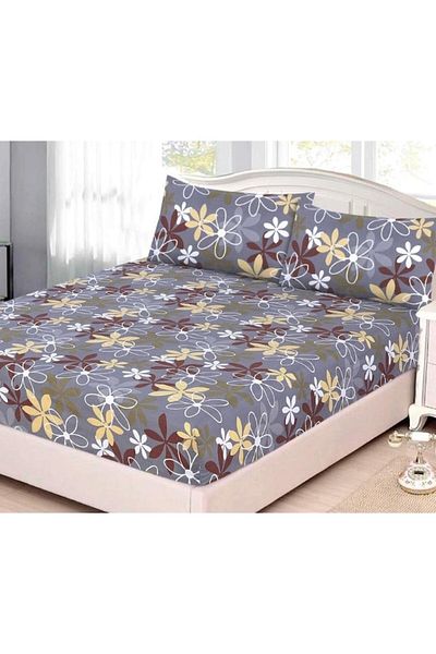 OEM Husa de pat, 1 persoana, cu elastic, 2 piese, imprimeu floricele mari si mici, multicolor, 90x200 cm