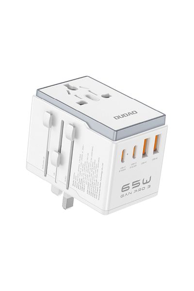 DUDAO Uniwersalana ładowarka adapter podróżny 65W EU / US / JP / AUS / UK 2x USB-C 2x USB-A - biały