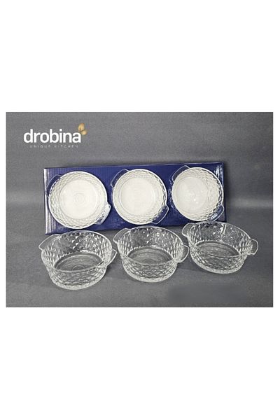drobina صحن مكسرات كريستال زجاج 3 قطعة من دروبينا