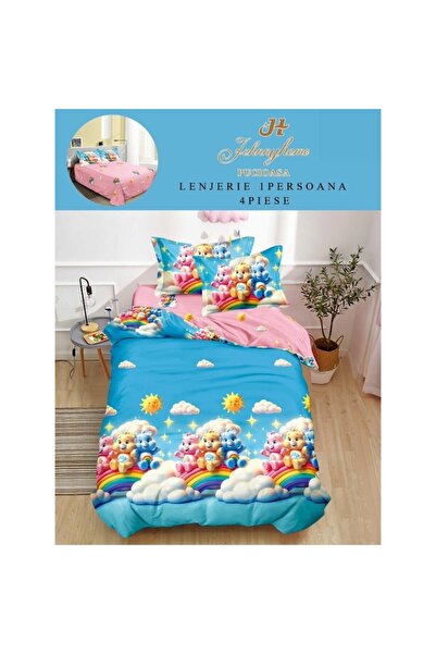 OEM Bed linen, fine satin, 1 person, 150x220 cm, 4 pieces, rainbow teddy bears