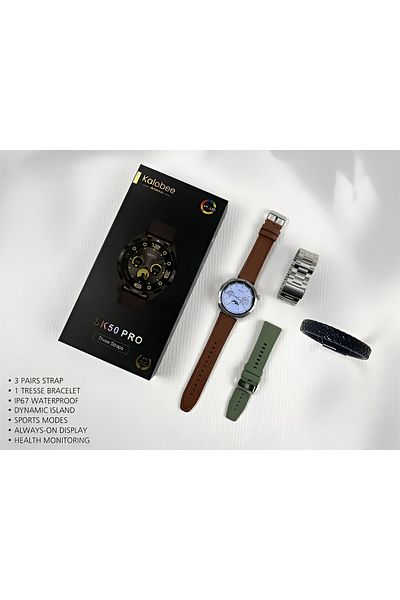 KALOBEE SK 50 Pro Smart Watch AMOLED Screen with 3 Bands, Extra Strap, and Wireless Charging, Multi-Color