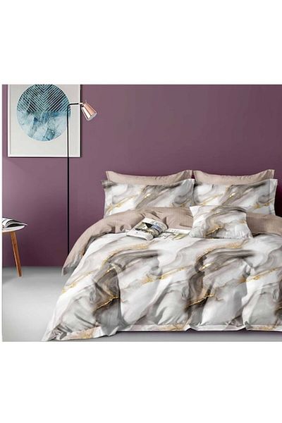 OEM Double Bed Bedding Set, 6 Pieces, 2 Persons, 180x200 cm, Marble Print, Multicolor