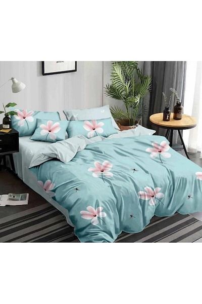 Pucioasa Set de lenjerie de pat dublu, Pucioasa, Finet, 6 piese, 2 persoane, 245x250cm, Albastru deschis