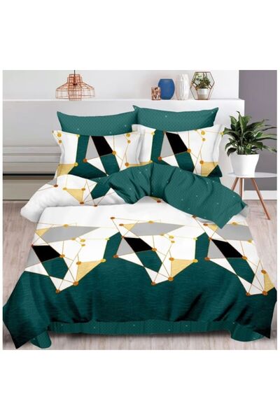 OEM Double bed linen set, Two faces, Emerald Green print, 6 pieces, 2 persons, 180x200cm, Satin Finish