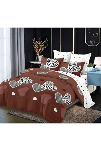 OEM Lenjerie de pat, Finet, 6 piese, 2 persoane, imprimeu cu inimă și animale...