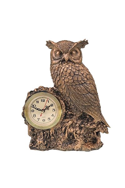 OEM Decoratiune Bufnita cu Ceas, Rasina si Plastic, 20x25cm, Bronz Metalizat