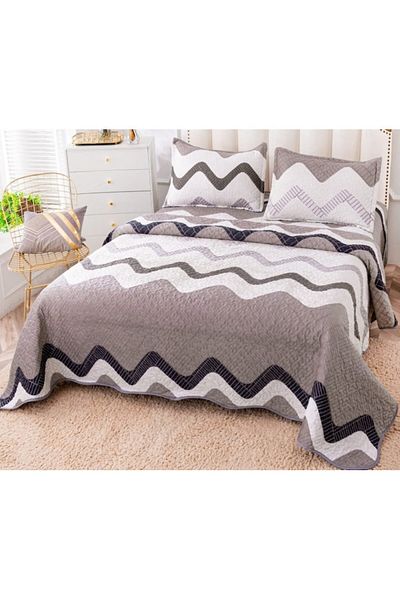 OEM Cuvertura de pat, Bumbac si IN, 3 piese, 2 persoane, 230x250cm, Imprimeu Valuri, Non Culori