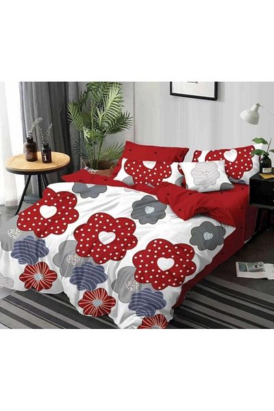 OEM Lenjerie de pat dublu, Flori Pictate, 2 persoane, 6 piese, Finet, 220x230cm, Multicolor