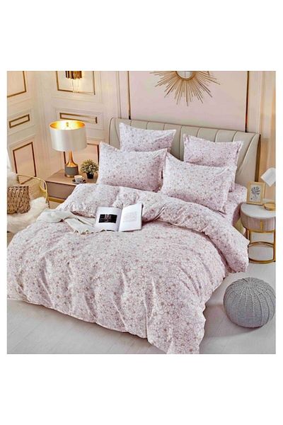 JOJO HOME Lenjerie de pat, Jojo Home, Imprimeu Flori, 6 piese, 2 persoane, 245x250cm, Finet Superior, Alb Mult