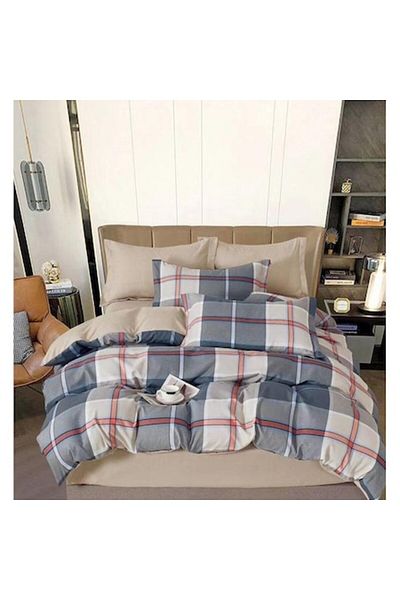 OEM Double Bedding Set with Checkered and Striped Print, 2 Persons, 240x250cm, Finet, Multicolor