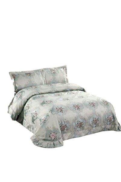 OEM Double Bed Cover and 2 Pillowcases, Satin, 3 Pieces, 250x250cm, Roses, Gray