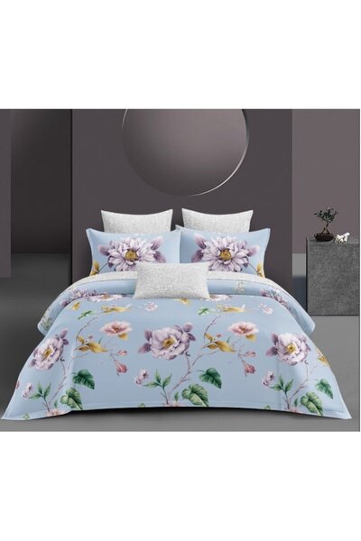 OEM Bed Linen, Satin Cotton, 4 Pieces, 2 Persons, Peony Branch Print, 180x200cm, Multicolor