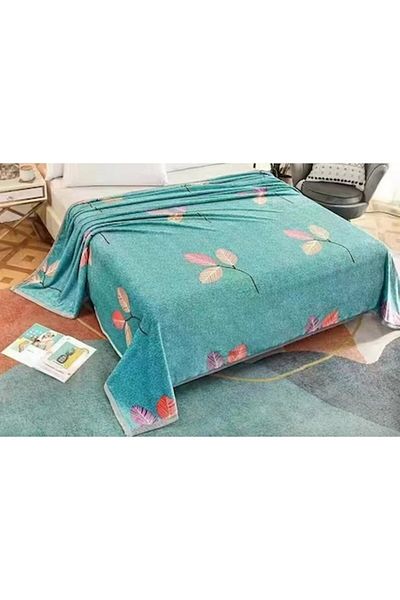 OEM Double Bed Blanket, Cocolino, Leaf Print, 2 Persons, 220x230cm, Turquoise