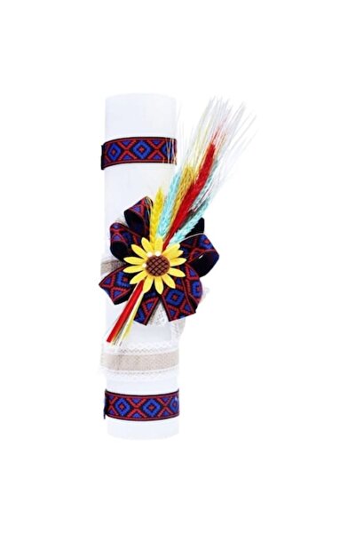 OEM Lumânare tradițională botez, tricoloră, grâu și panglică motive tradițion...
