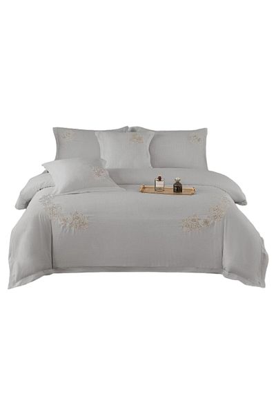 OEM Luxury Bedding Set, Smooth Cotton, Embroidered Model, 6 Pieces, 180x200cm, 2 Persons, Gray
