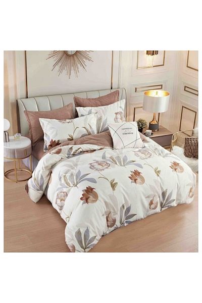 JOJO HOME Lenjerie de pat, Jojo Home, 6 piese, 2 persoane, 245x250cm, Imprimeu Flori, Finet Superior, Multicol
