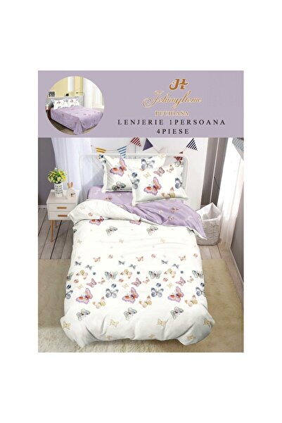 OEM Bed Linen Set, Finet Satin, 1 Person, 150x220 cm, 4 Pieces, Multicolor Butterfly Print